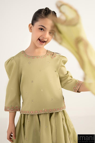 Soft Mint Olive: Dobby Lawn Blouse & Lehenga