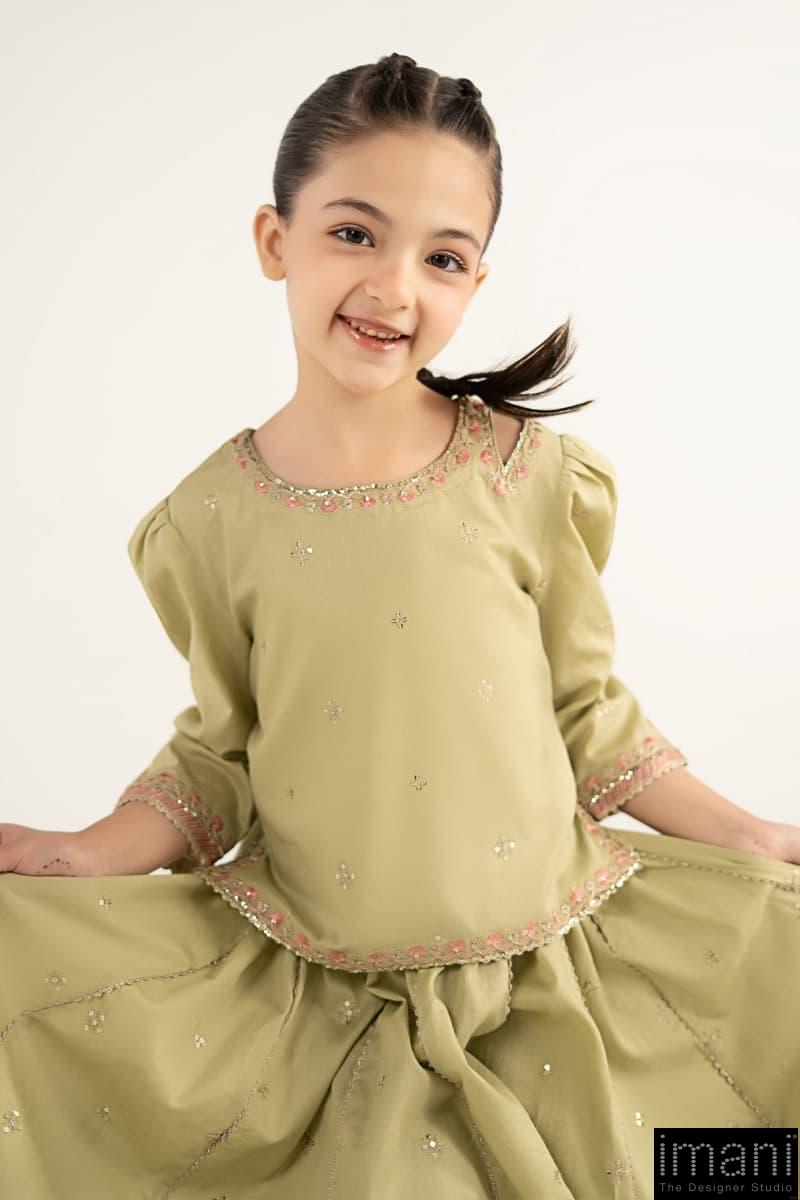 Soft Mint Olive: Dobby Lawn Blouse & Lehenga