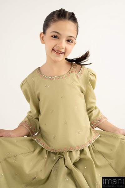 Soft Mint Olive: Dobby Lawn Blouse & Lehenga