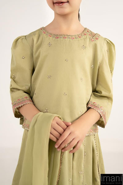 Soft Mint Olive: Dobby Lawn Blouse & Lehenga