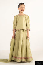 Soft Mint Olive: Dobby Lawn Blouse & Lehenga