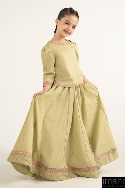 Soft Mint Olive: Dobby Lawn Blouse & Lehenga