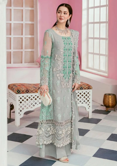 Ice Grey & Pastel Seafoam Mint: Embroidered Organza Suit