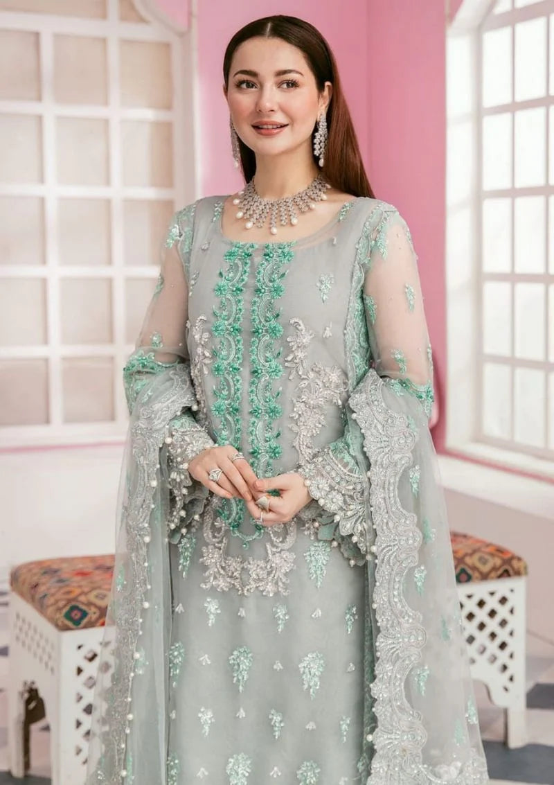 Ice Grey & Pastel Seafoam Mint: Embroidered Organza Suit