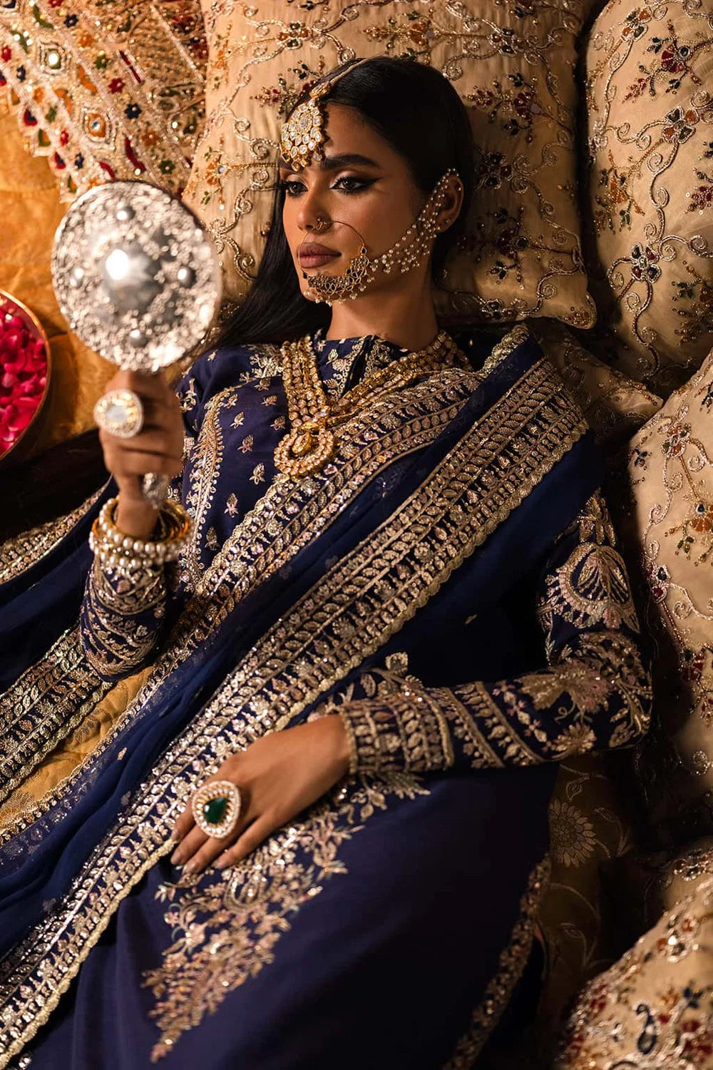 Royal Navy & Shimmering Gold: Embroidered Velvet Suit
