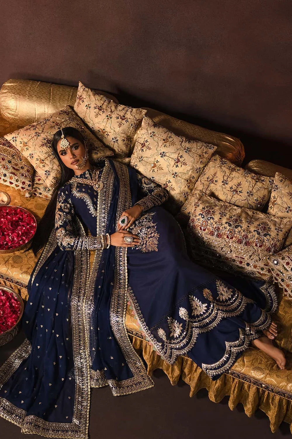 Royal Navy & Shimmering Gold: Embroidered Velvet Suit