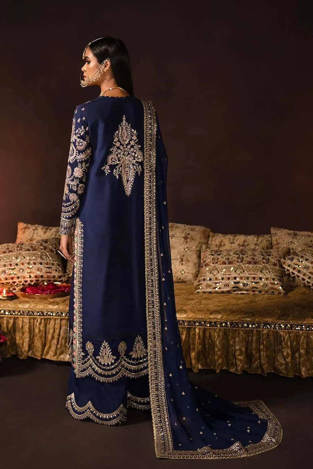 Royal Navy & Shimmering Gold: Embroidered Velvet Suit