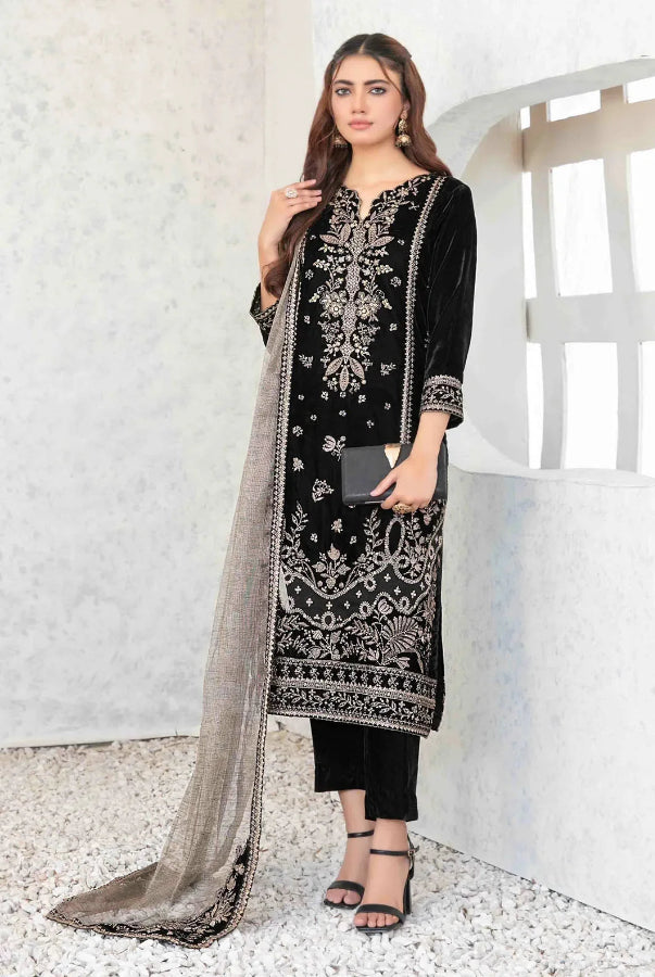 Jet Black & Metallic Silver: Embroidered Velvet Suit