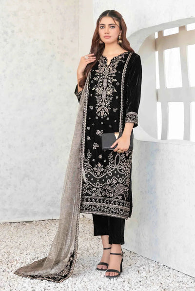 Jet Black & Metallic Silver: Embroidered Velvet Suit