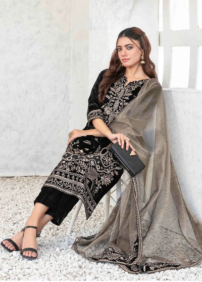 Jet Black & Metallic Silver: Embroidered Velvet Suit