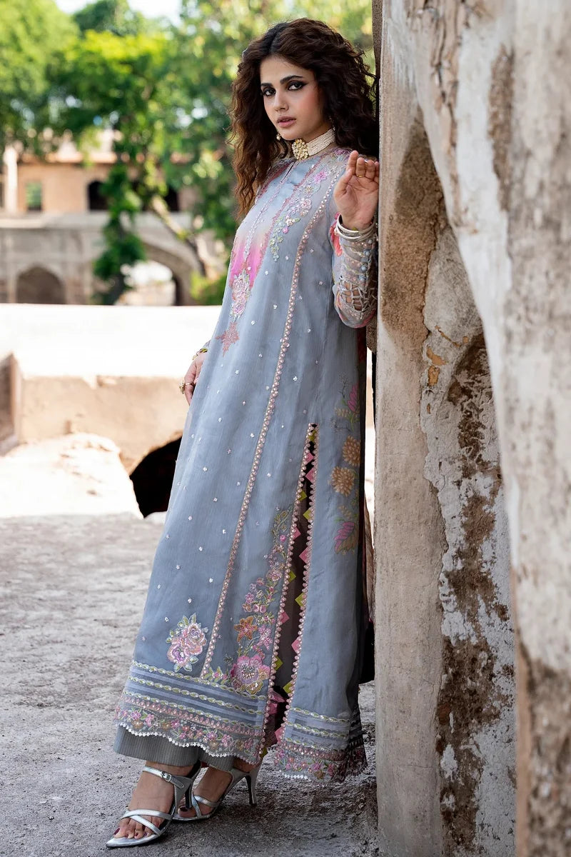 Pink & Blue Blossom Swiss Lawn 3-Piece – Ready to Wear