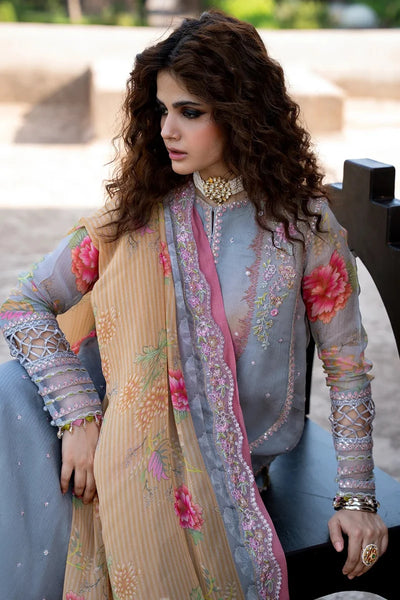 Pink & Blue Blossom Swiss Lawn 3-Piece – Ready to Wear